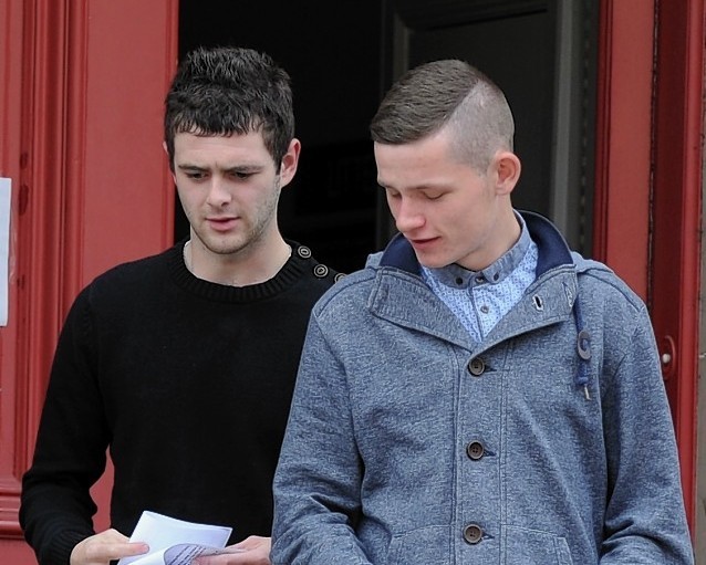 Samuel Cass, left, and Jamie Arbuthnot, right, leaving Elgin Sheriff Court