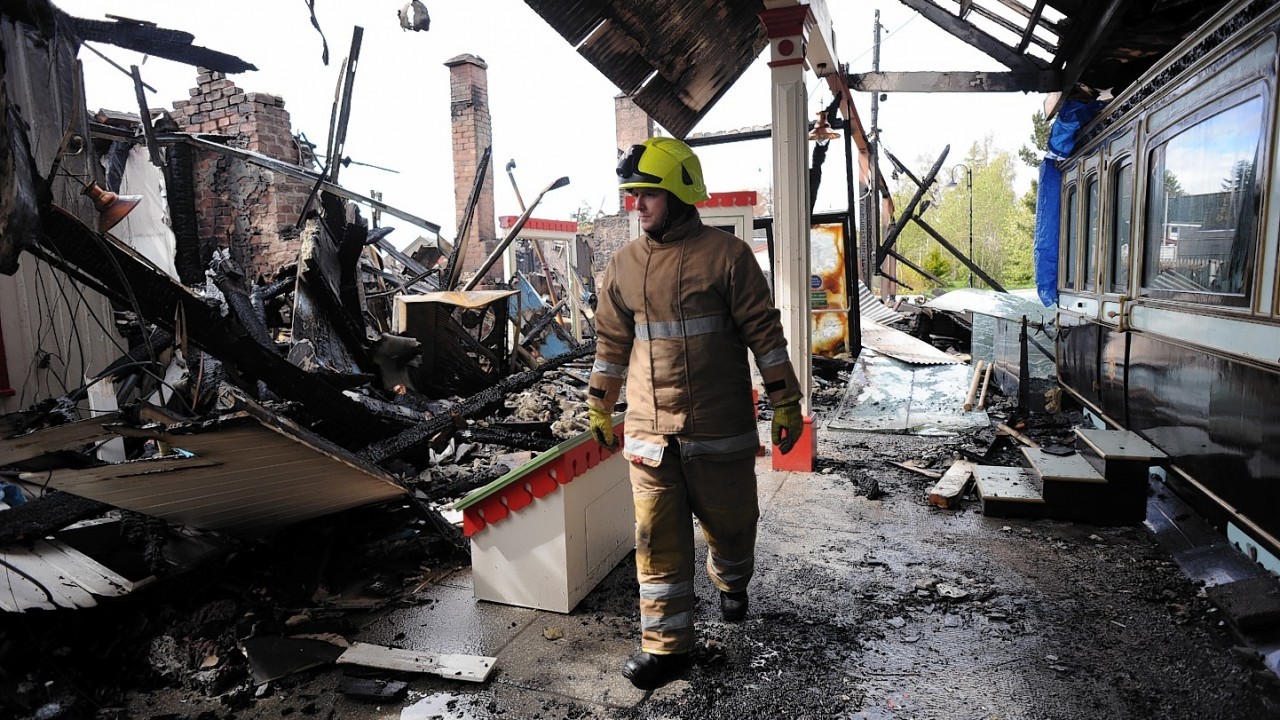 The Royal Station in Ballater the day after it was destroyed by the fire