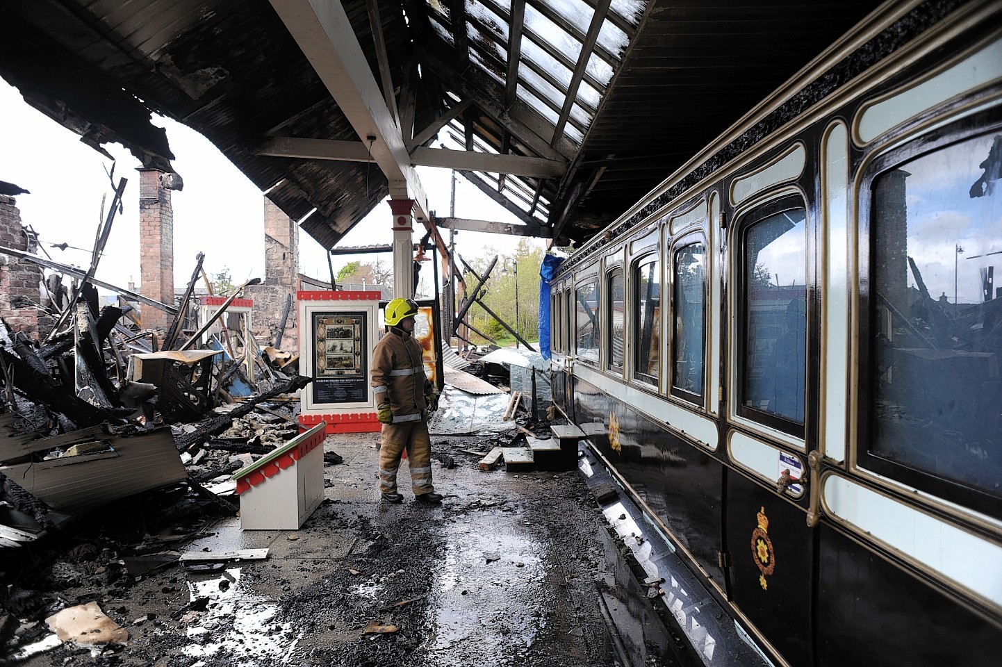 Scottish Fire and Rescue attend the fire at the old Royal Railway station, Ballater. 