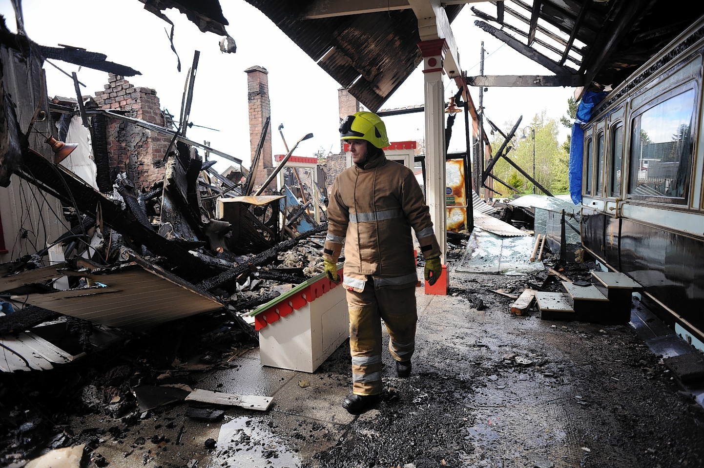 The Royal Station in Ballater the day after it was destroyed by the fire