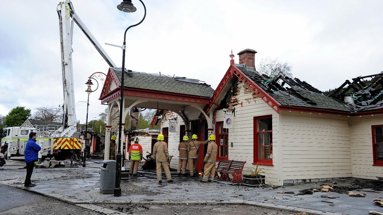 Scottish Fire and Rescue attend the fire at the Old Royal Railway station