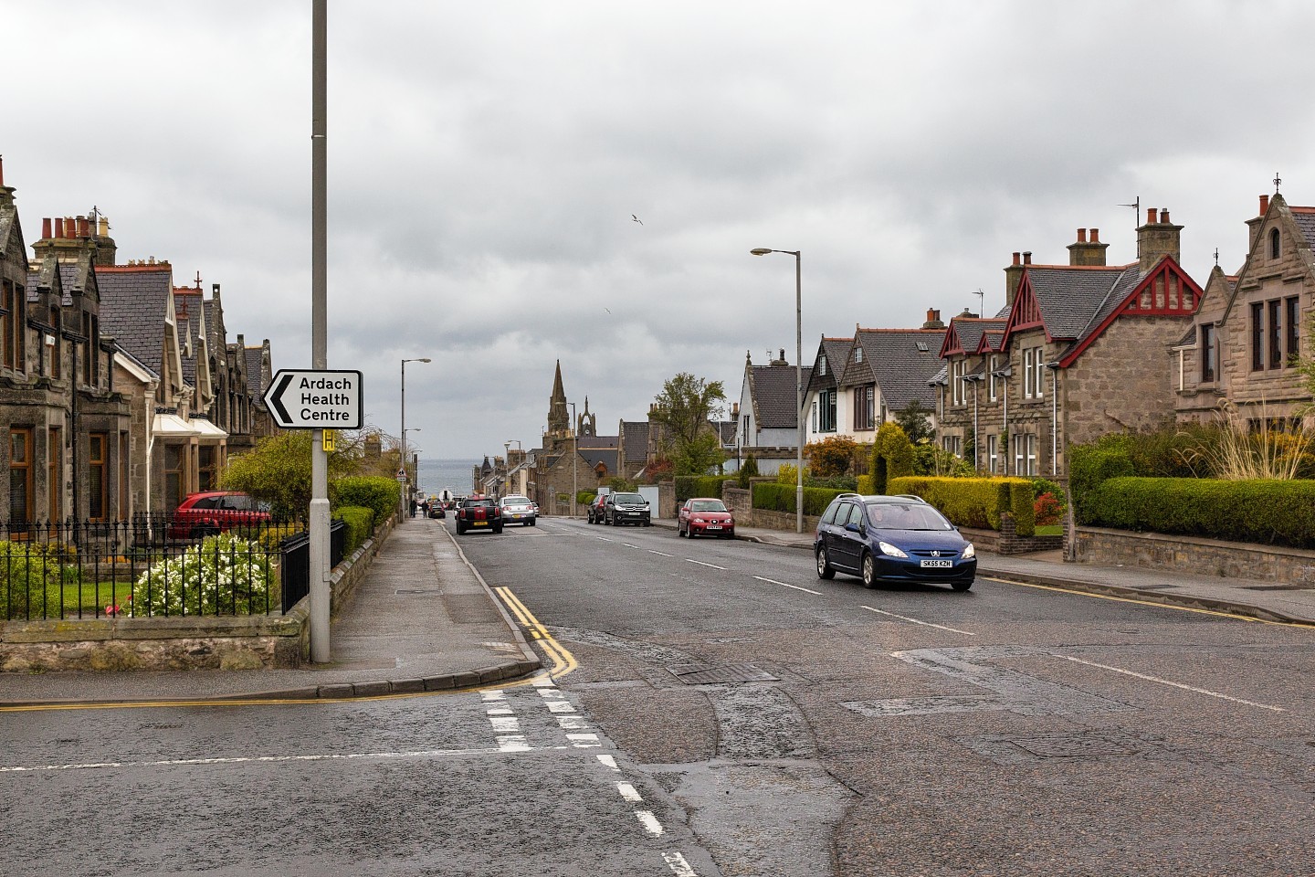 A view from the crossroad junction towards Cluny Square in Buckie.