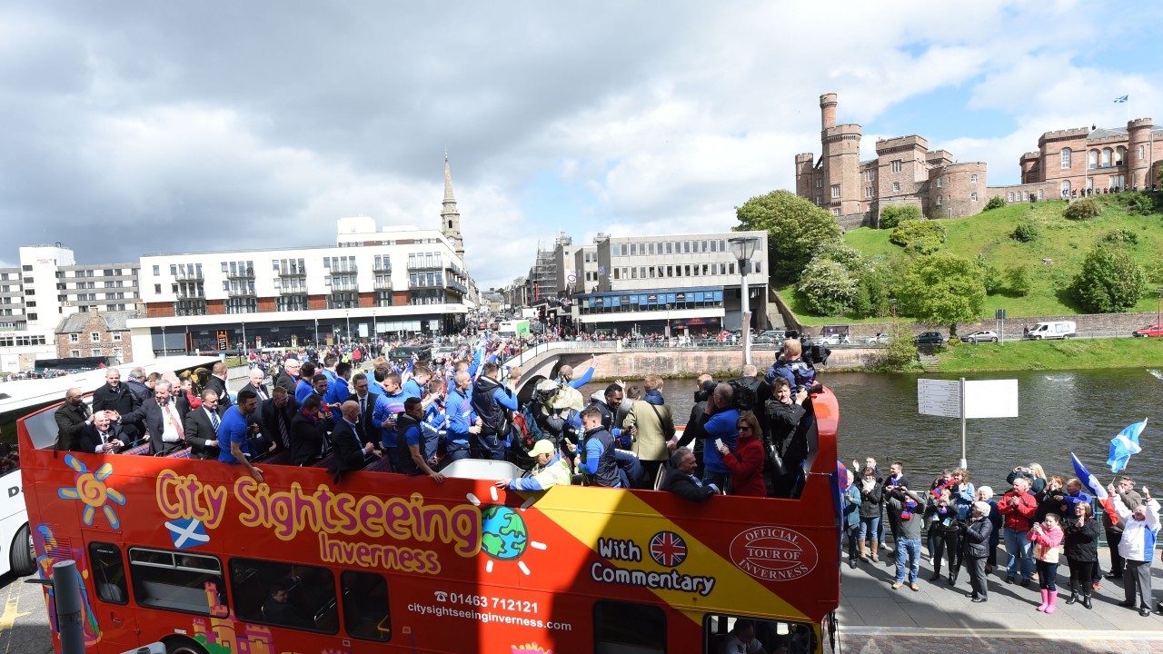 Thousands of Caley Thistle fans have lined the streets of Inverness today to celebrate