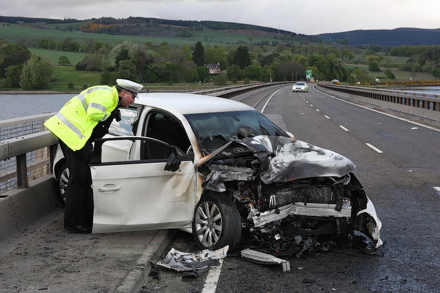 One of the cars involved in the crash on Cromarty Bridge. Picture: Andrew Smith