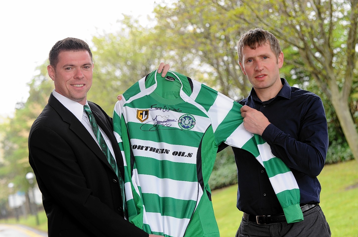 Buckie Thistle manager Graeme Stewart with Dennis Wyness