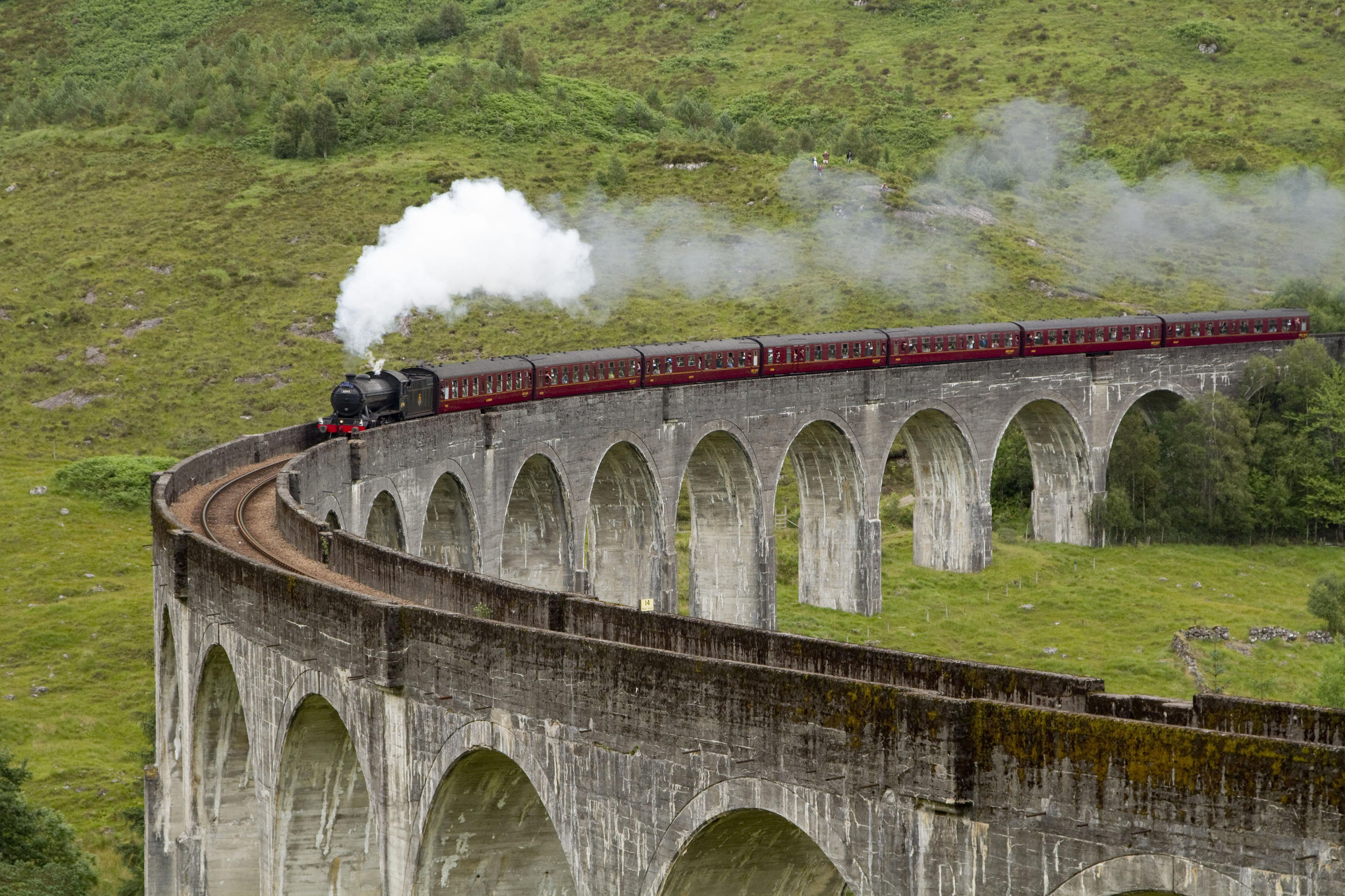 The Jacobite steam train crossing Glenfinnan Viaduct