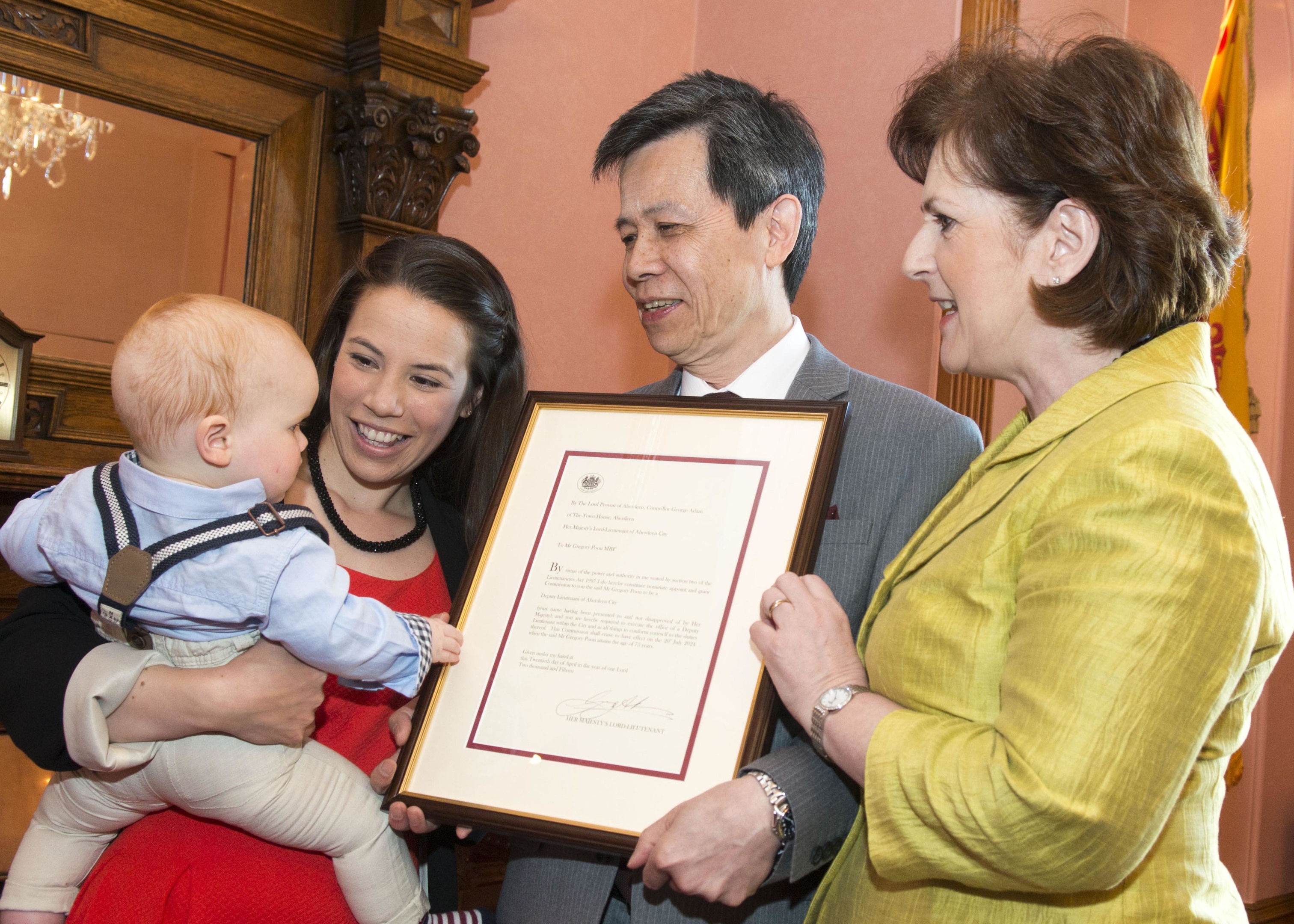 20/04/15 The Lord Lieutenant george adam appointed Gregory Poon MBE as a new Deputy Lord Lieutenant to the city of Aberdeen.