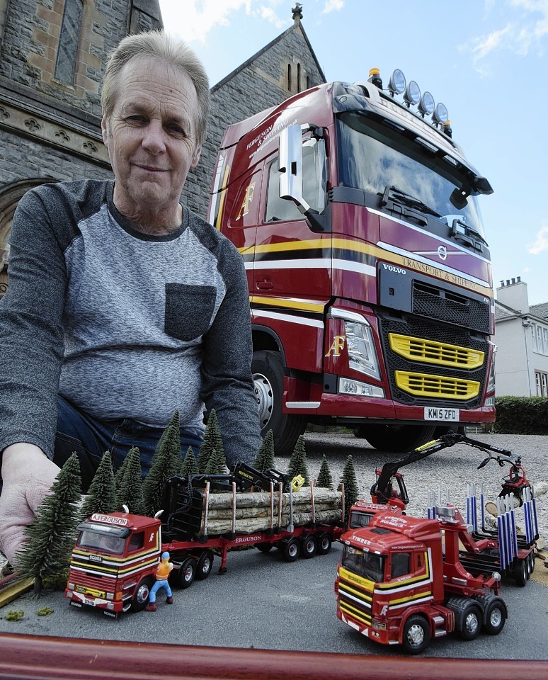 Robbie Holmes displays his model diorama of Lochaber Haulage Contractor, Ferguson Transport vehicles