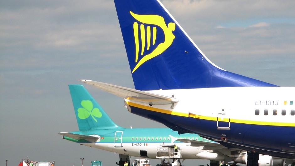 Aer Lingus and Ryanair planes.