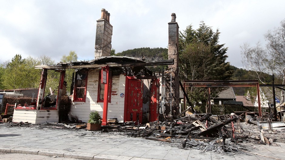 The aftermath of a fire at the Old Royal Station in Ballater, Aberdeenshire