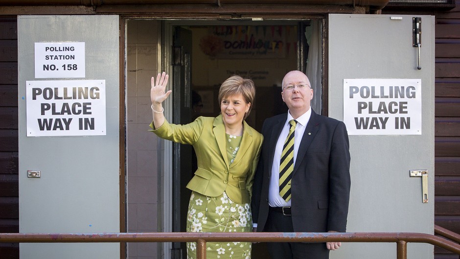 Nicola Sturgeon with her husband Peter Murrell at a polling station