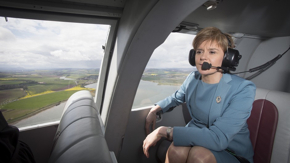 Nicola Sturgeon in a helicopter on the General Election campaign trail