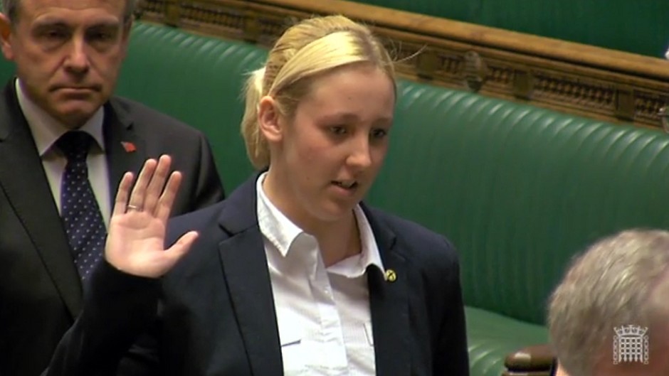 Mhairi Black is sworn in as the MP for Paisley and Renfrewshire South in the House of Commons