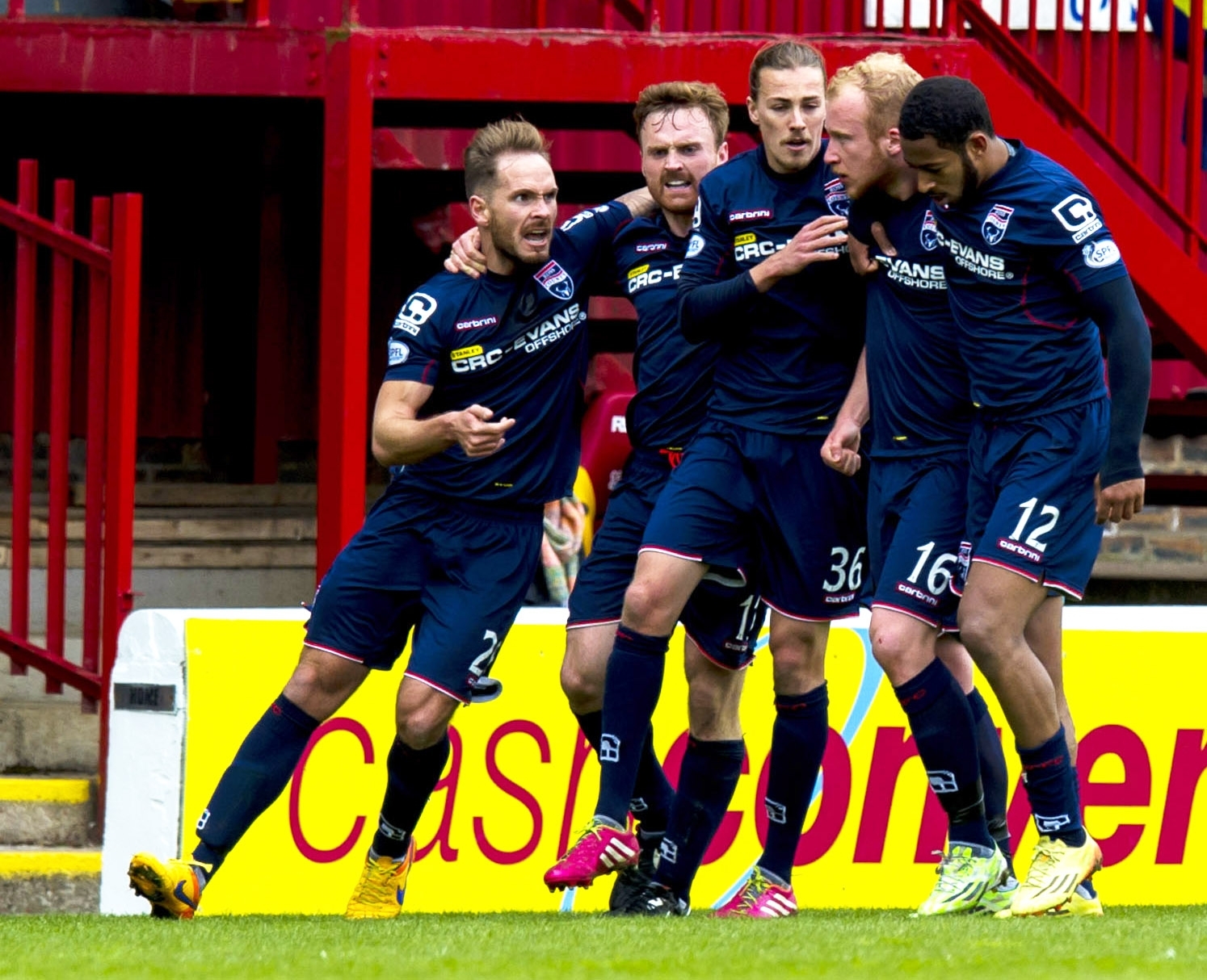 The County players celebrate Liam Boyce's goal