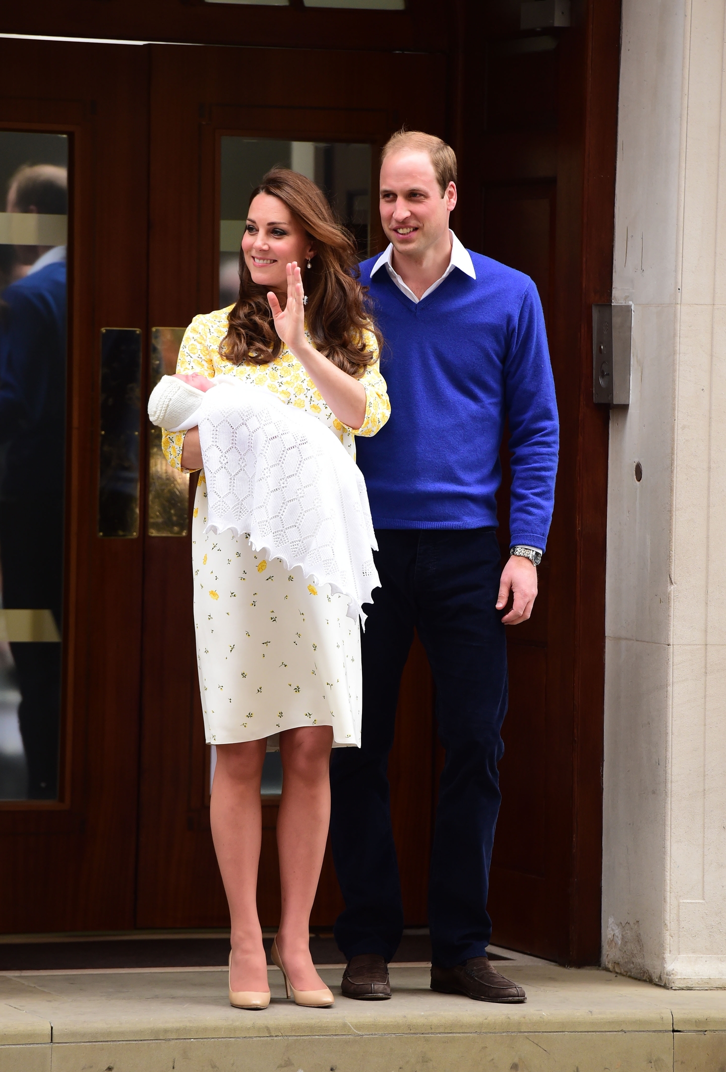 The Duke and Duchess of Cambridge and the newborn Princess of Cambridge as they leave the Lindo Wing of St Mary's Hospital in London.