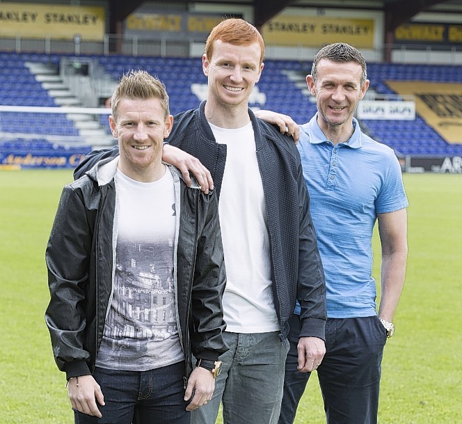 Scott Boyd and Michael Gardyne pose with manager Jim McIntyre after penning new deals