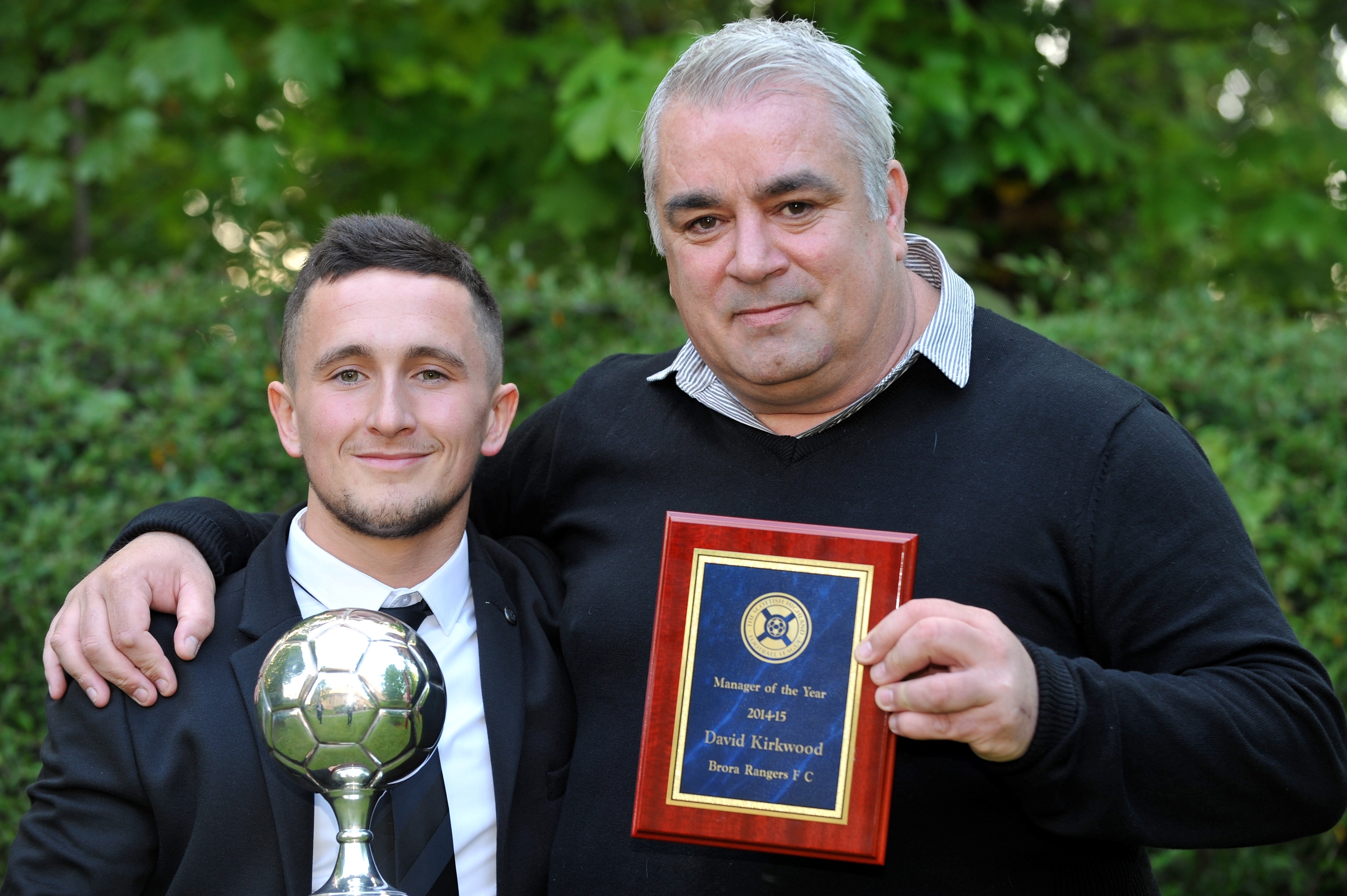Player of the year Andrew Greig with  manager of the year Davie Kirkwood. 
Picture by Gordon Lennox