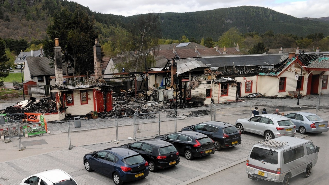 The Royal Station in Ballater the day after it was destroyed by the fire