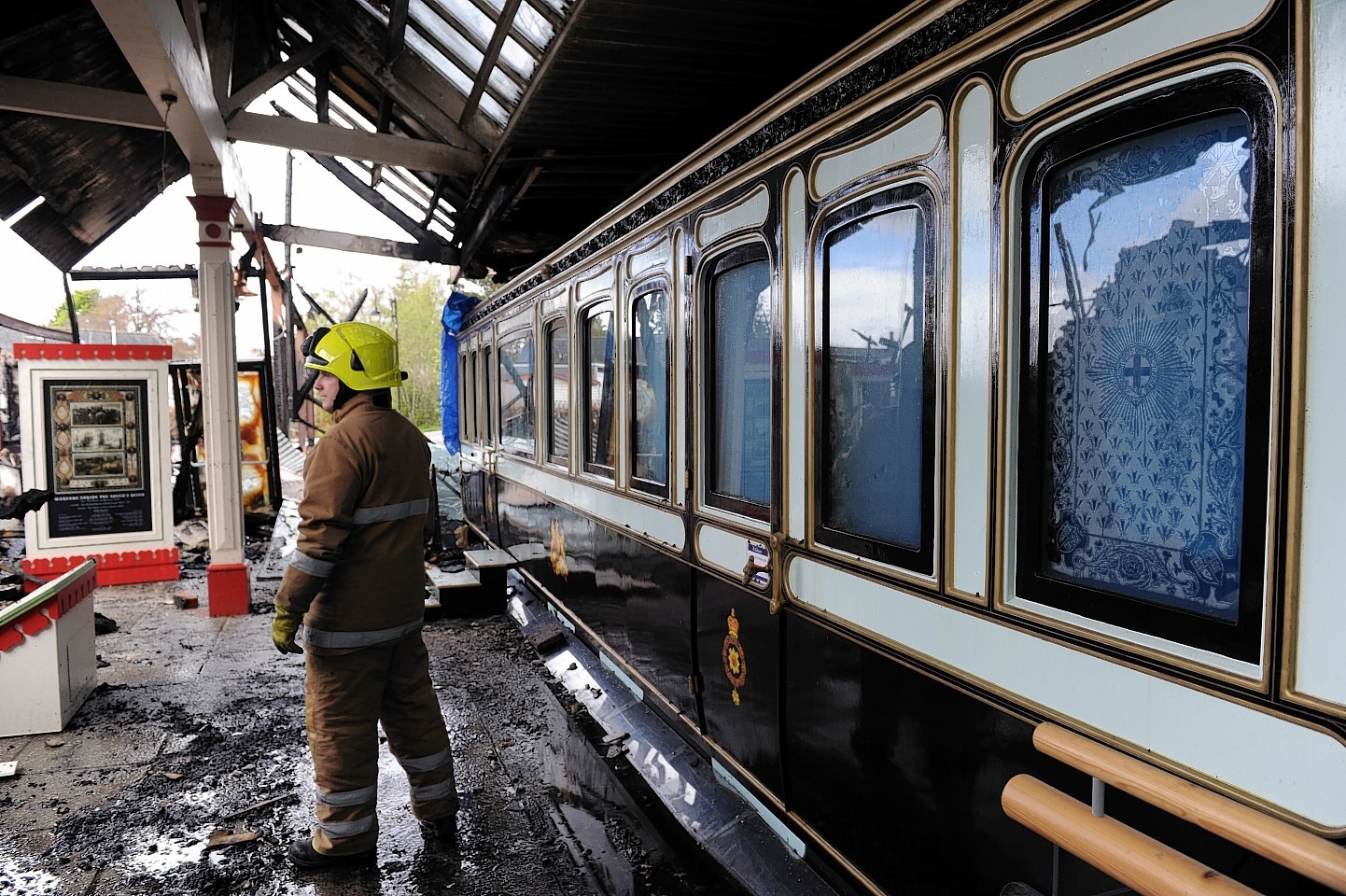 Firefighters managed to save the £450,000 replica of Queen Victoria's royal carriage