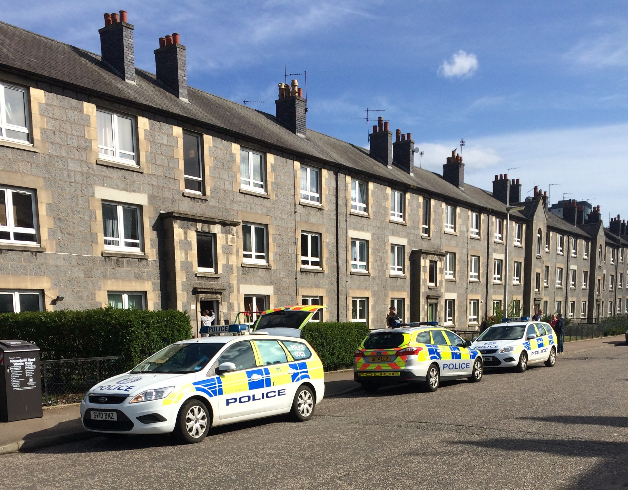 Police cars and dogs at the address on Seaton Road, Aberdeen