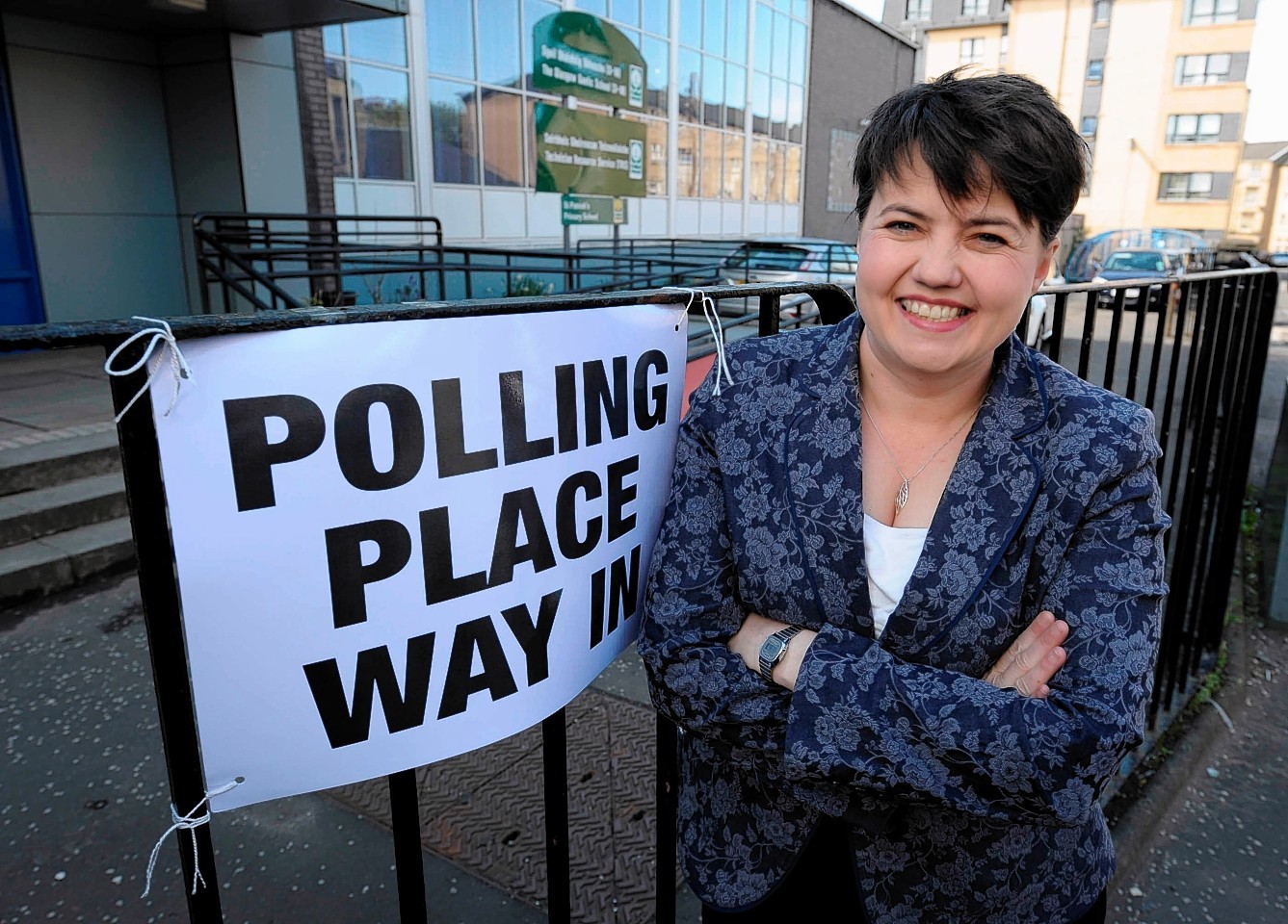 Scottish Conservative leader Ruth Davidson MSP, visiting a polling station in Glasgow West 
