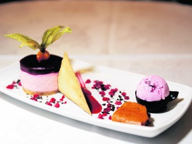 YL RESTAURANT REVIEW - The Mansion House Hotel, Elgin. Dessert of Raspberry cheesecake with homemade honeycomb, poppy seeds and tuille biscuit. Picture by Gordon Lennox 05/05/2014