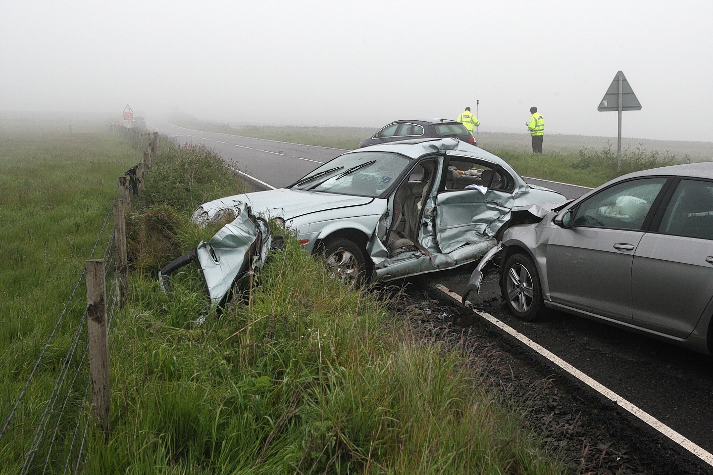 Scene of 5-vehicle fatal RTC on the A9 near Dunbeath.
Picture: Andrew Smith