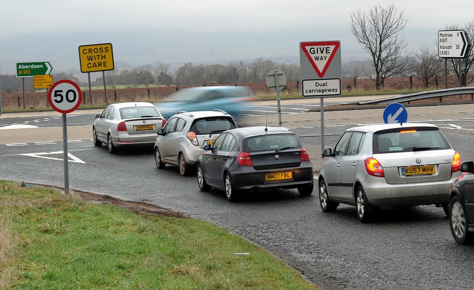 The notorious Laurencekirk/Montrose A937 junction on the A90