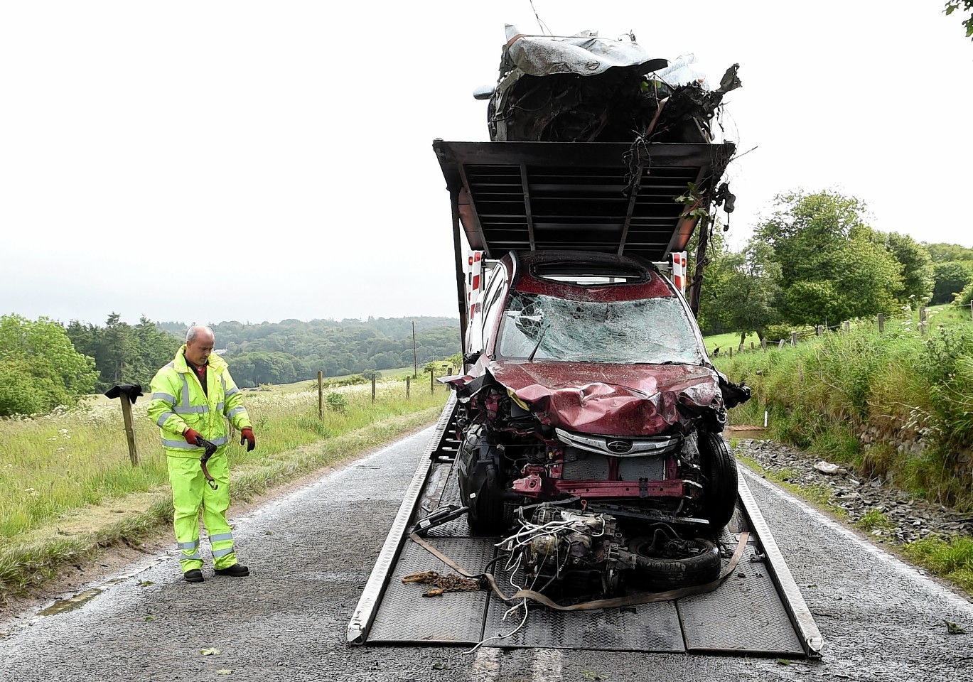 The vehicles following the crash on the South Deeside Road. Picture by Jim Irvine.