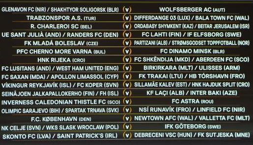 Europa League qualifiers 2nd round draw
