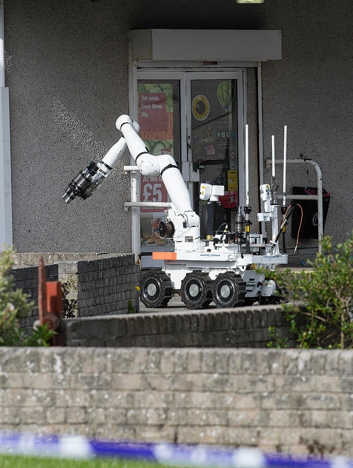 The bomb disposal unit's robot carried out a controlled explosion outside the Co-operative supermarket in Fraserburgh