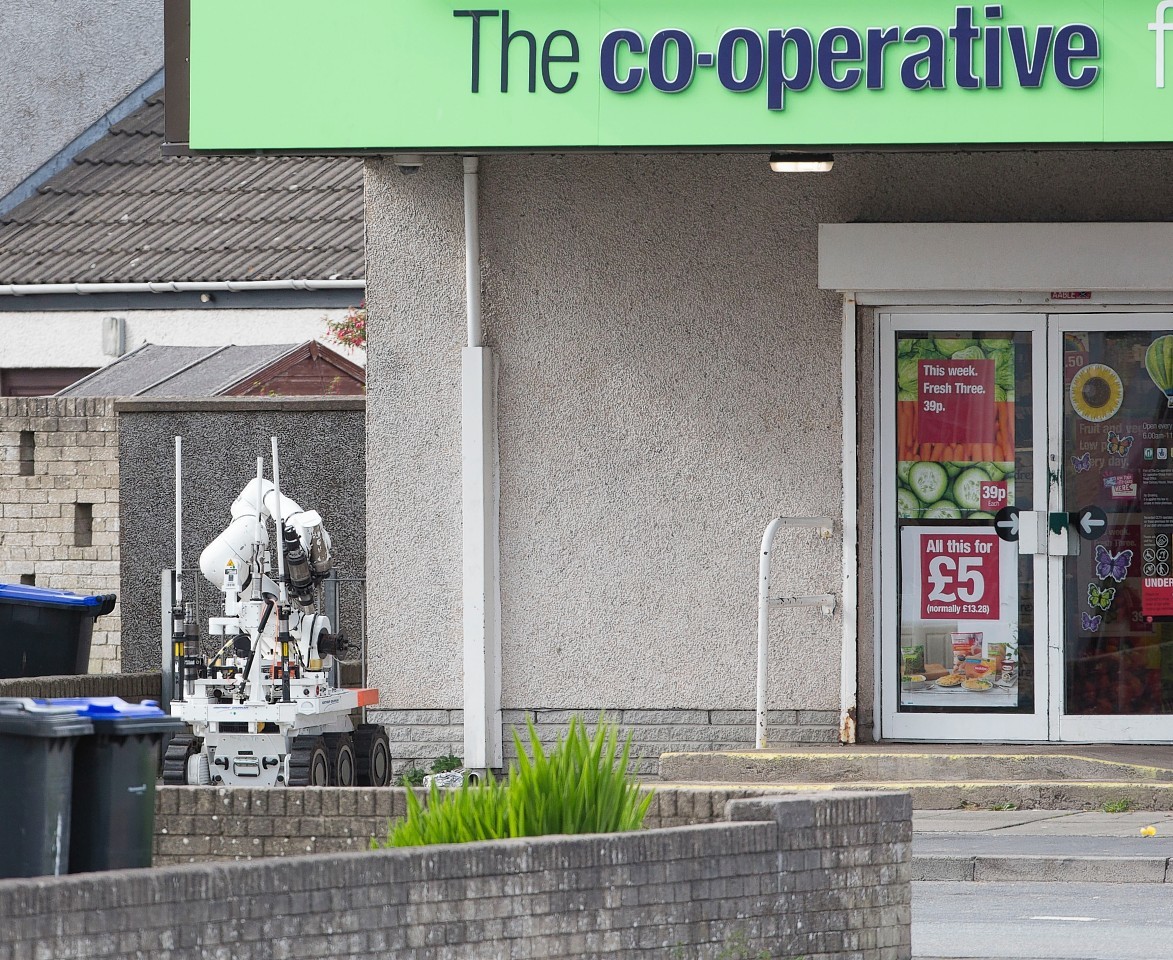 The bomb disposal unit's robot carried out a controlled explosion outside the Co-operative supermarket in Fraserburgh