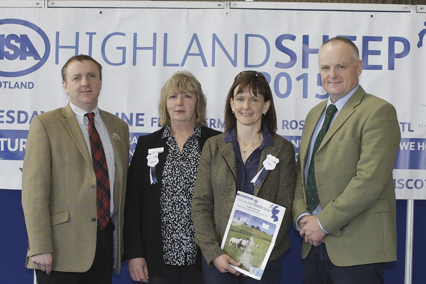 Jim McLaren, NSA Scotland chair Sybil Macpherson and Highland Sheep host farmers Fiona and John Scott