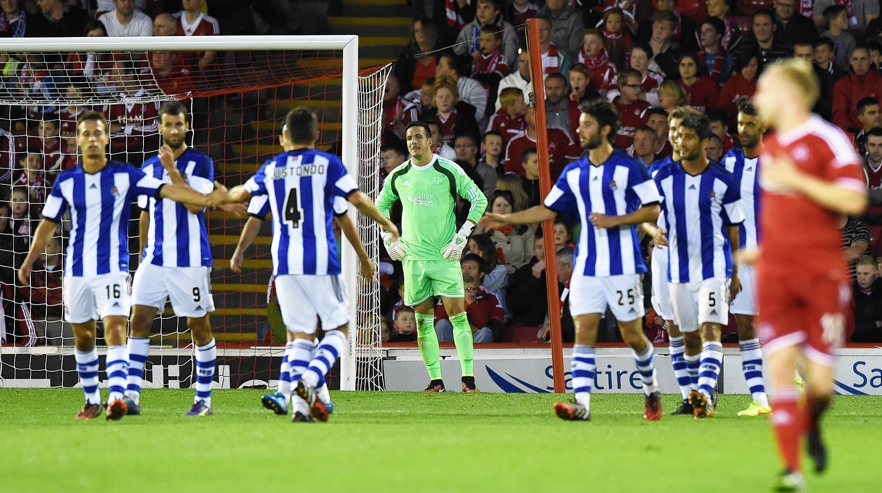 A dejected Langfield during last season's clash with Real Sociedad