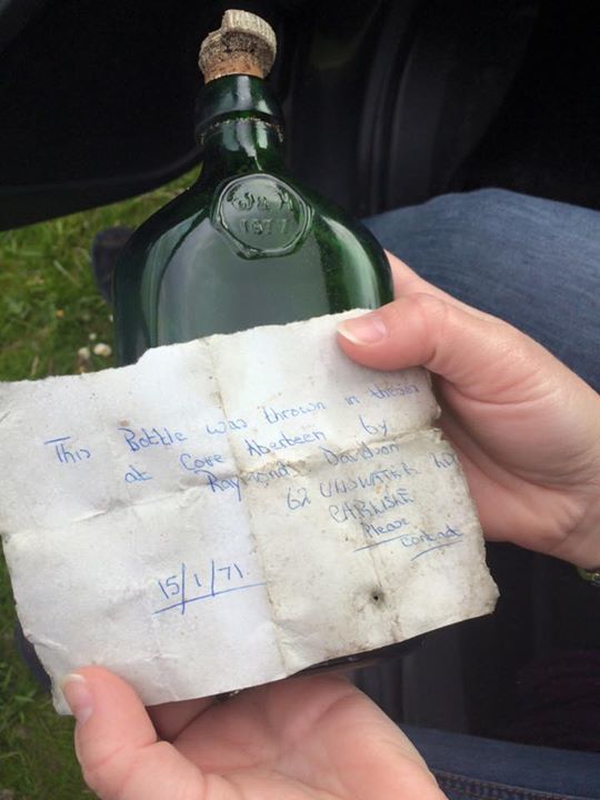 The bottle was found yesterday morning and has now been shared thousands of times online