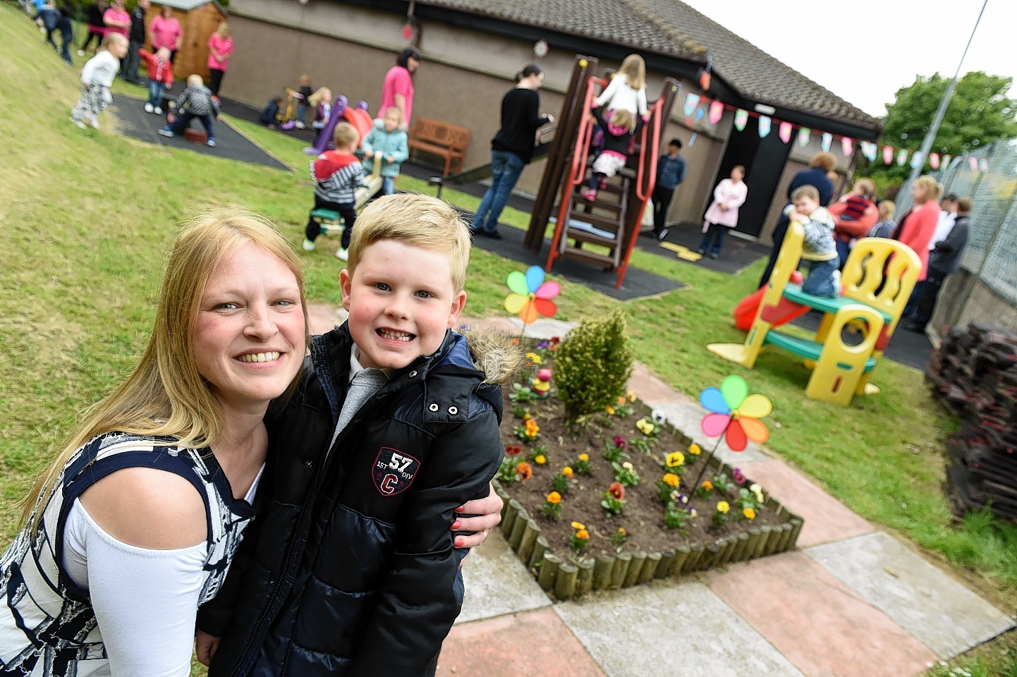 Anna Mackay and son Kaeden visit the new Bourtree Pre-School play area