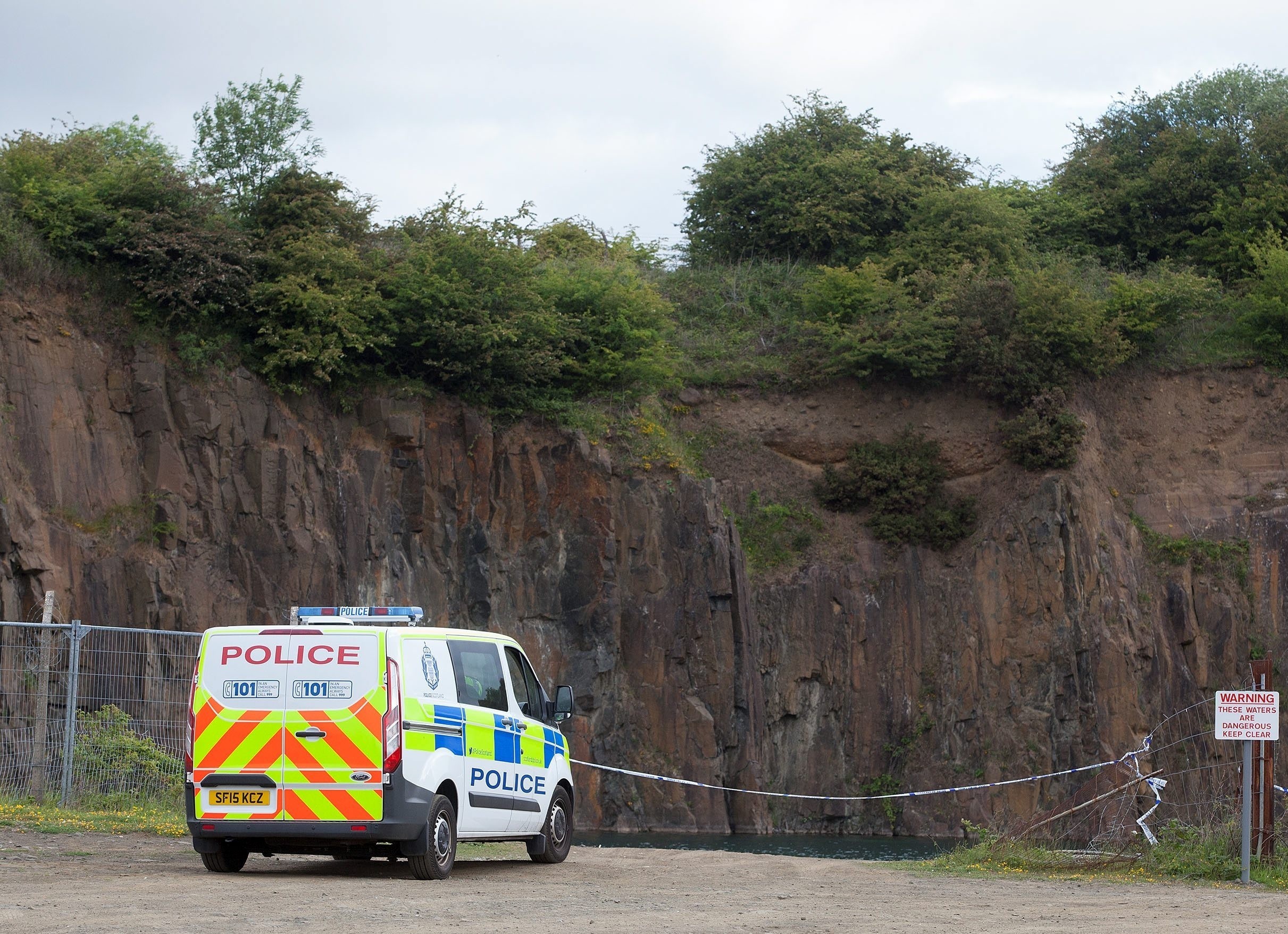 Police at Prestonhill Quarry in Inverkeithing