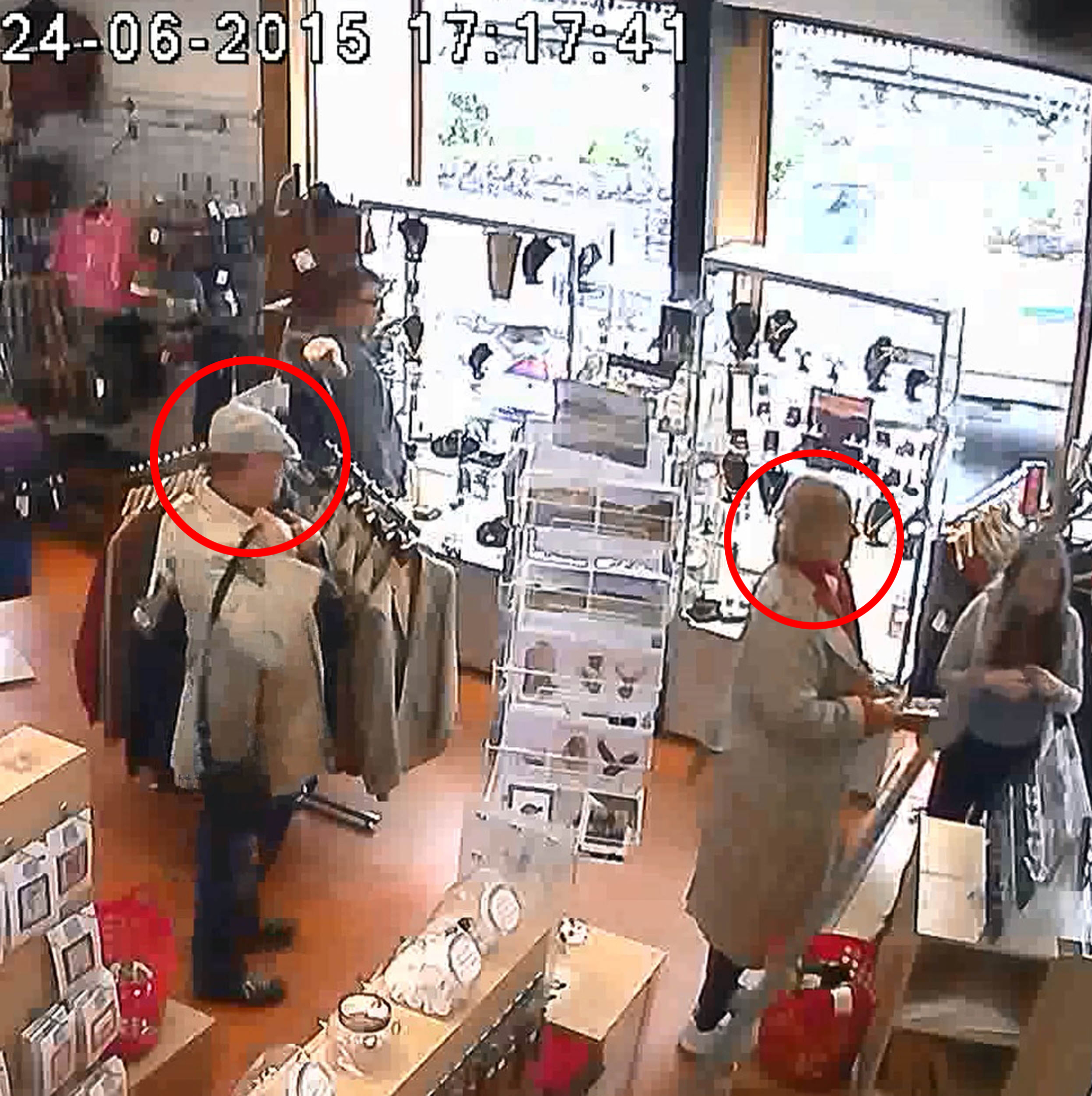The French couple were filmed on the shop's CCTV
