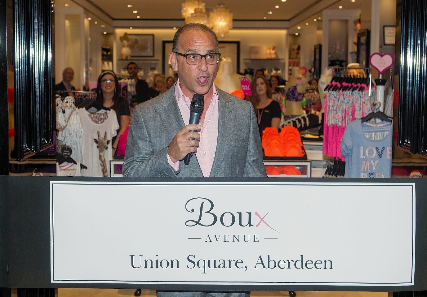 British retail magnate and entrepreneur Theo Paphitis opens his latest Boux Avenue store ...  picture of Theo at his new shop in Union Square, Aberdeen