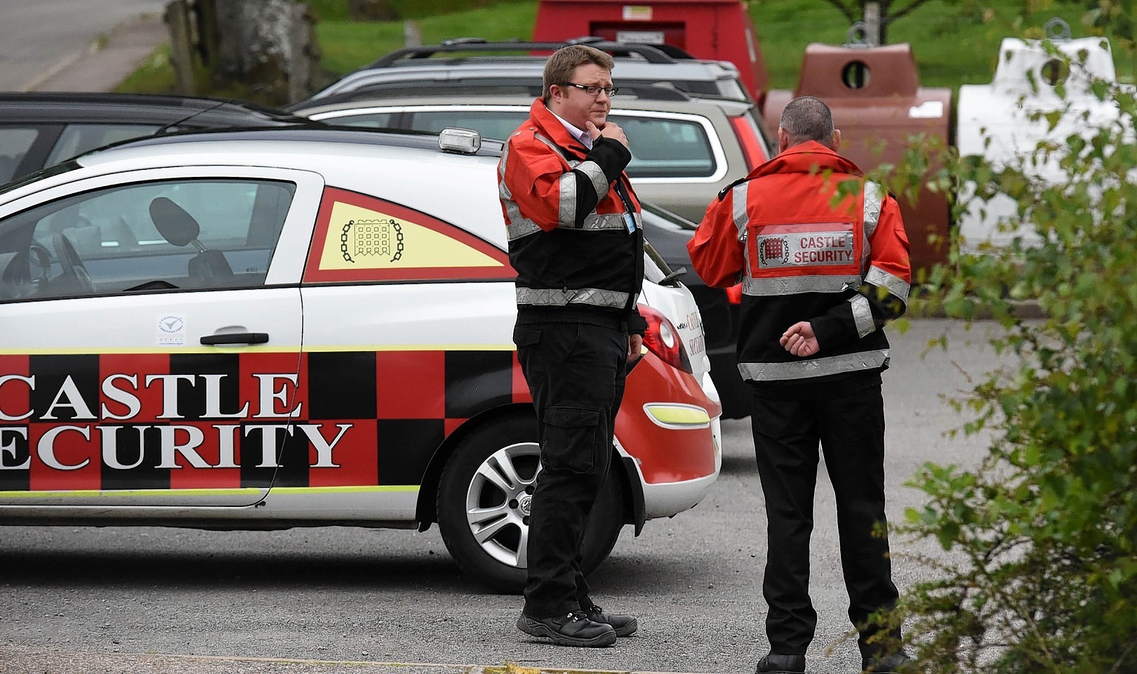 Two of the four security guards at Kiltarlity Village Hall. Picture by Phil Downie