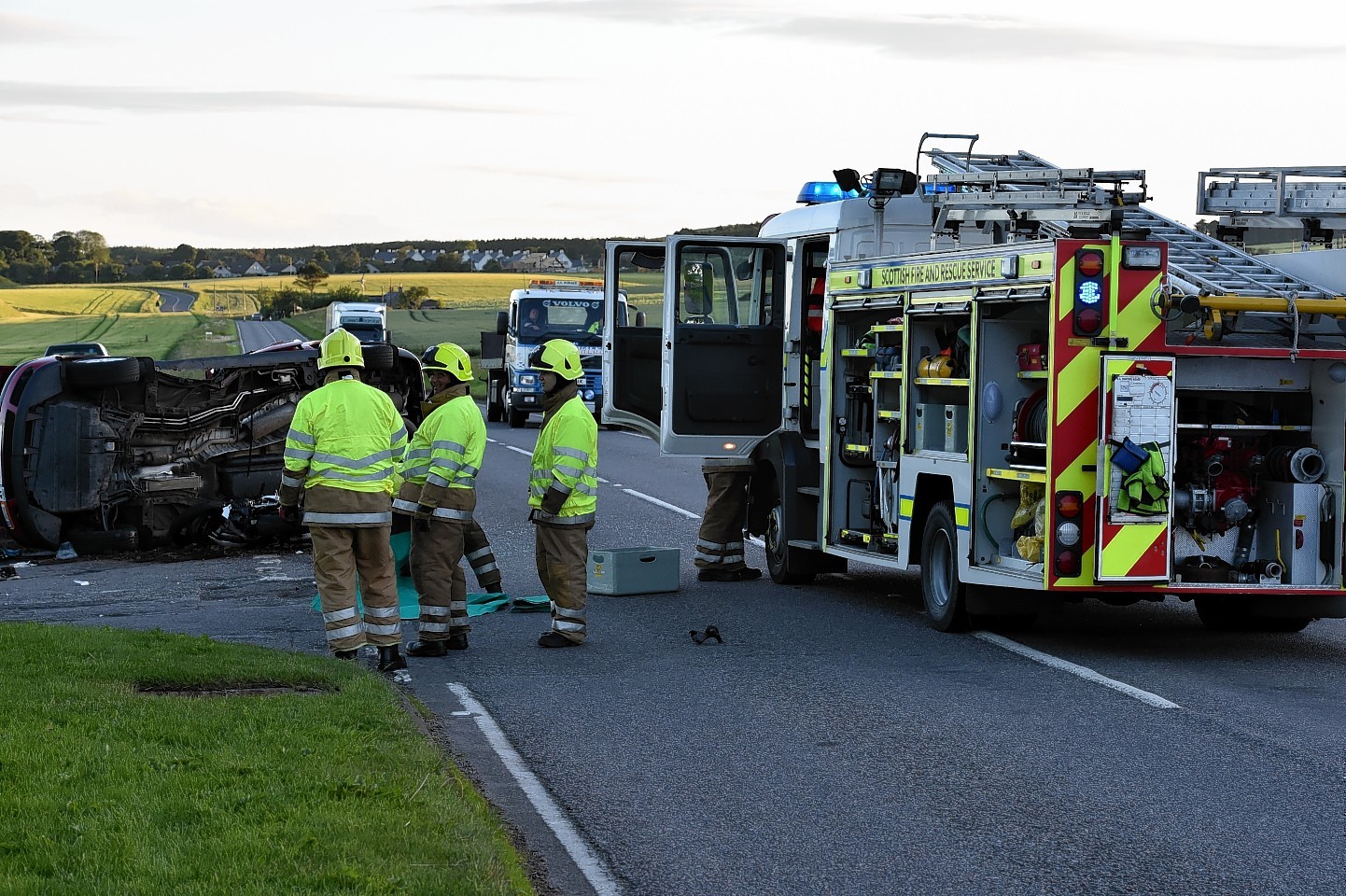 Emergency crews at the site of the A92 crash 