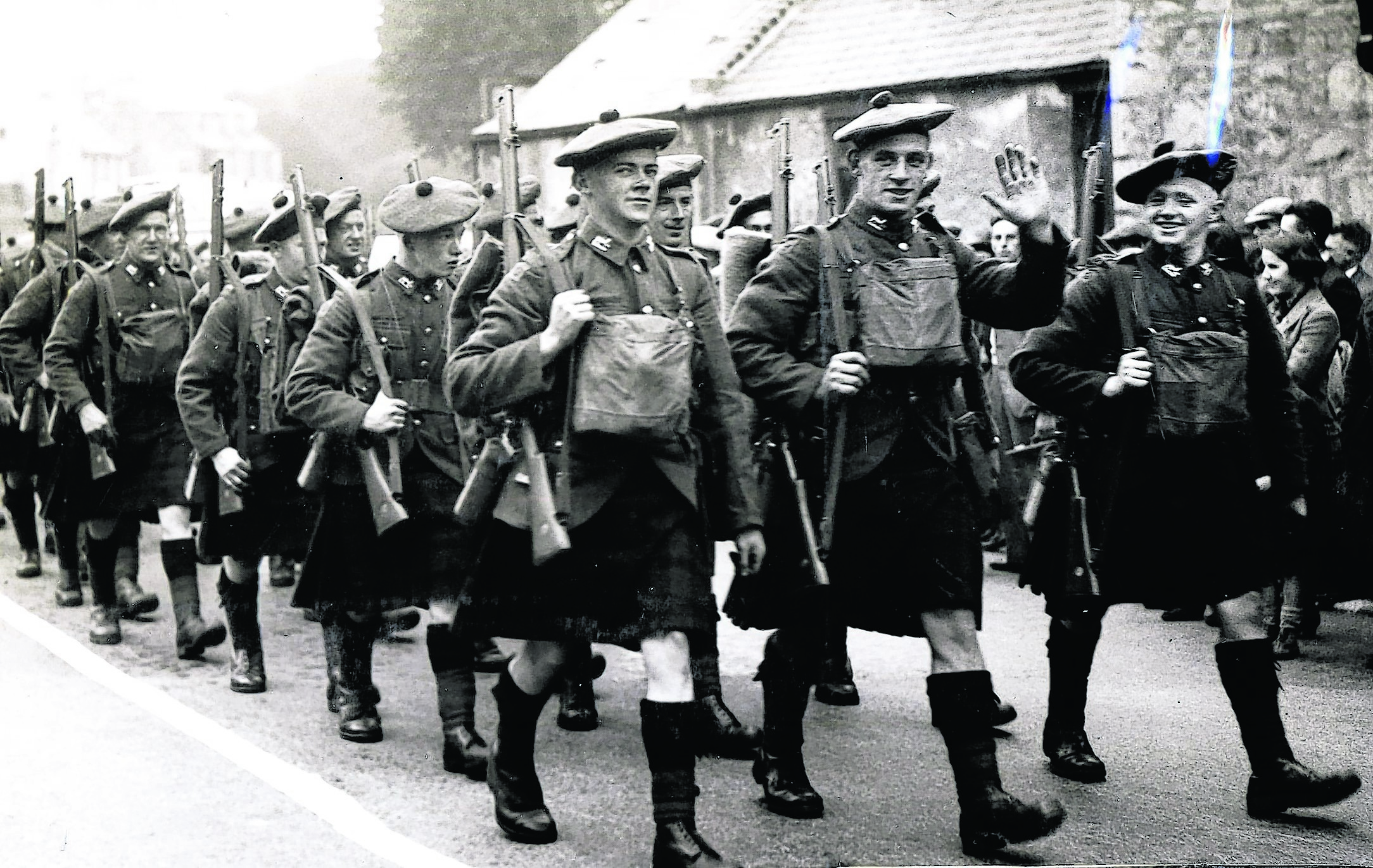 The troops march off to St Valery. Photo courtesy of Gordon Highlanders Museum
