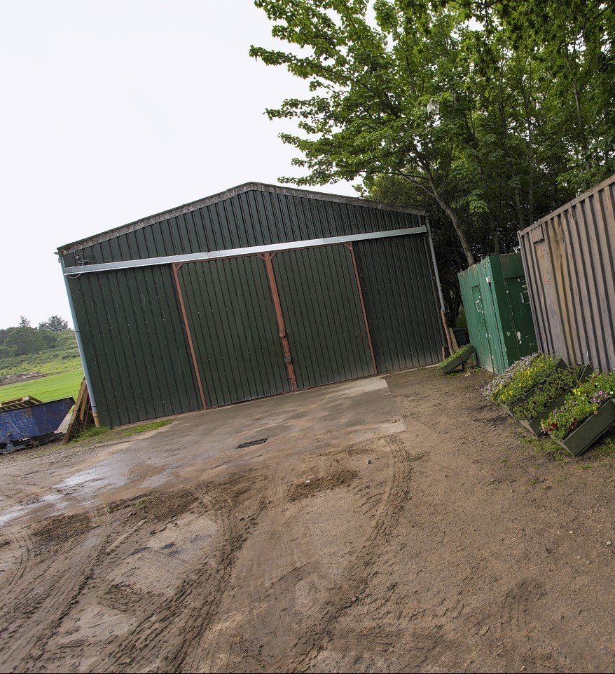 The large shed at Glassgreen Farm, outside Elgin was raided