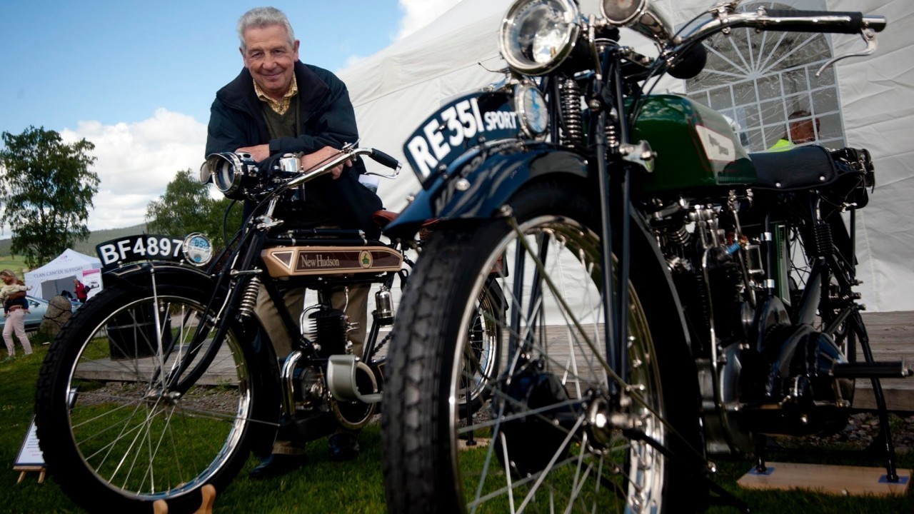 Sandy Dalgarno with his New Hudson (left) and  royal enfield (right)