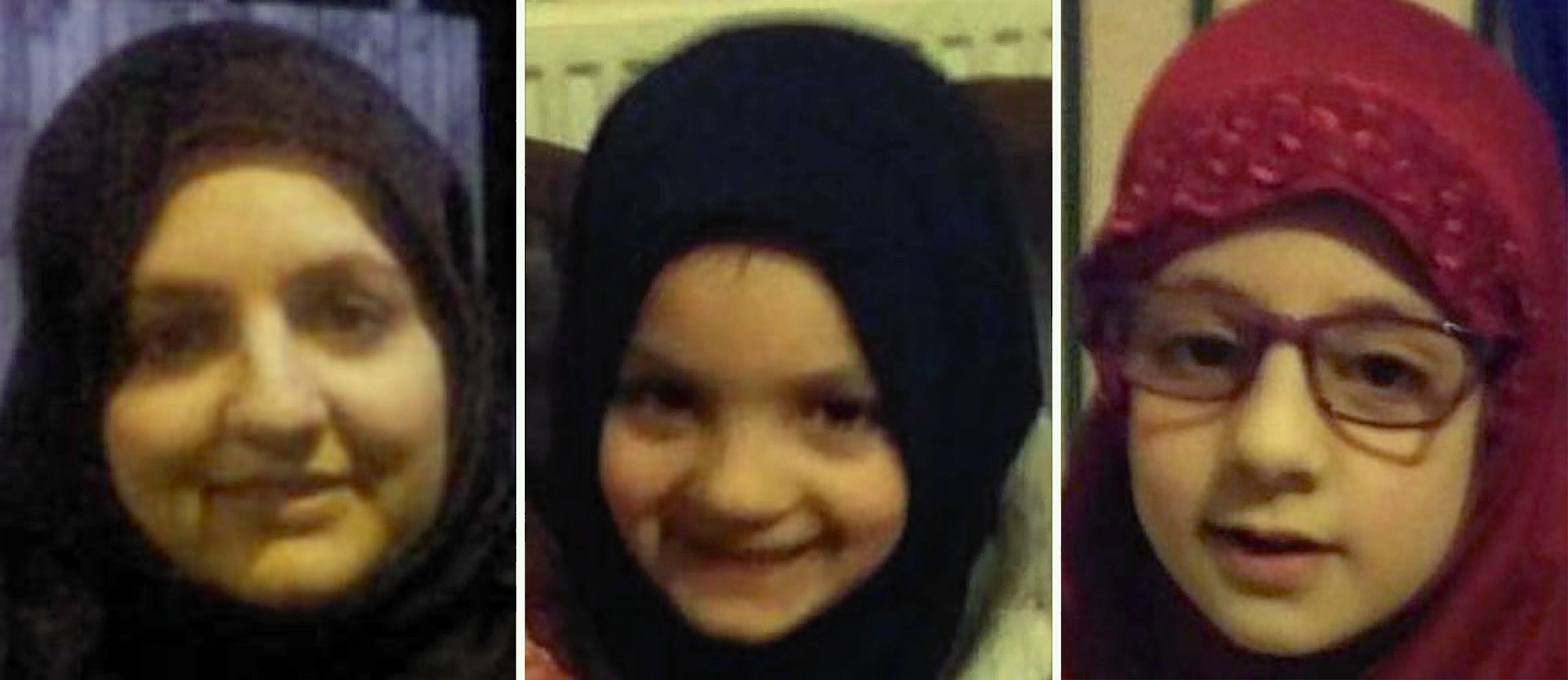 Zohra Dawood (left) with her children Nurah Binte Zubair (centre) and Haafiyah Binte Zubair (right) who are 12 members of the same family who are feared to have travelled to war-torn Syria. 