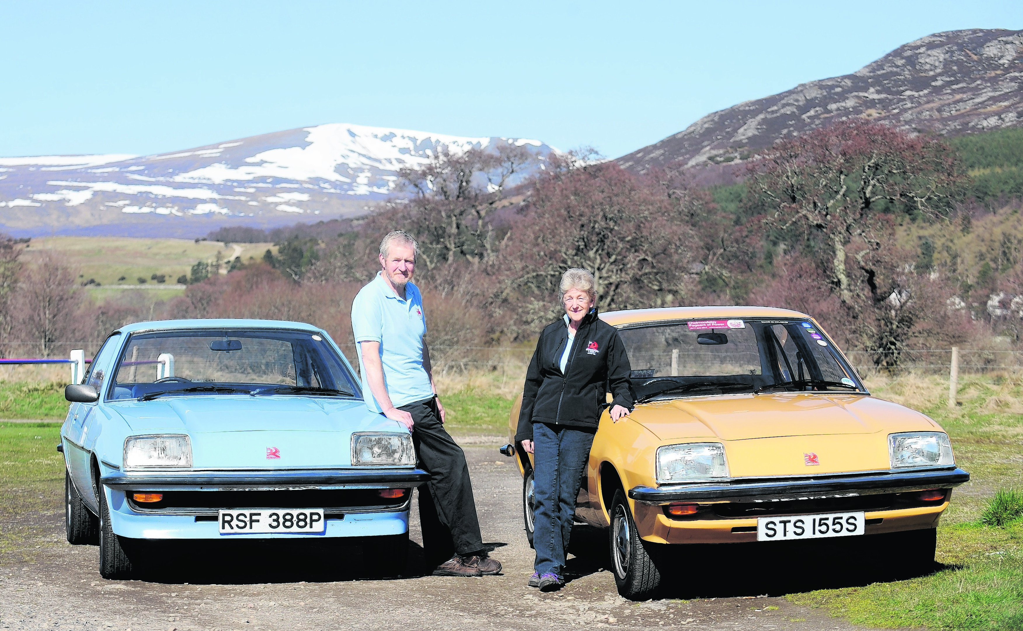 Marilyn and Colin Scott of Kingussie with their Vauxhall Cavaliers which they are hoping to take from Durness to Dover later this month