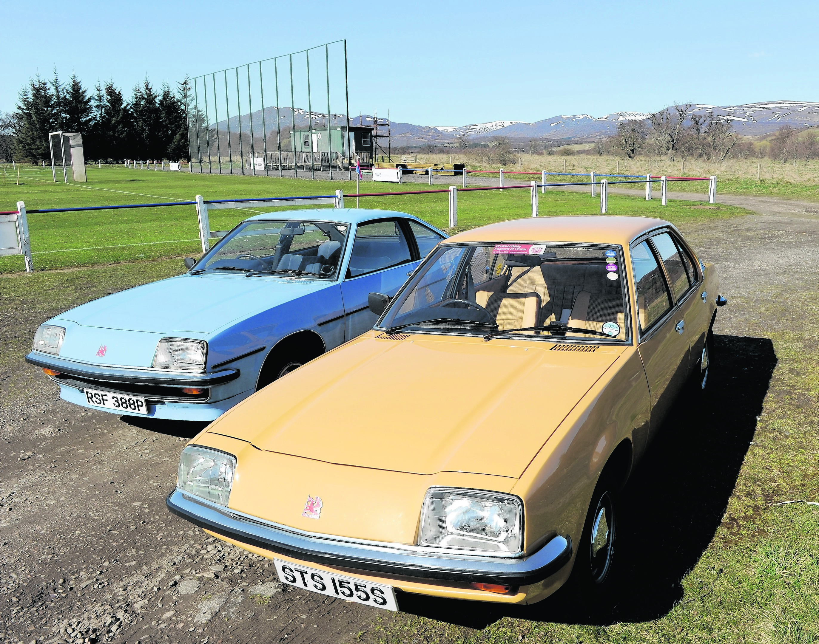 Picture by SANDY McCOOK    18th April '15 Marilyn and Colin Scott of Kingussie with their Vauxhall Cavaliers which they are hoping to take from Durness to Dover later this summer.