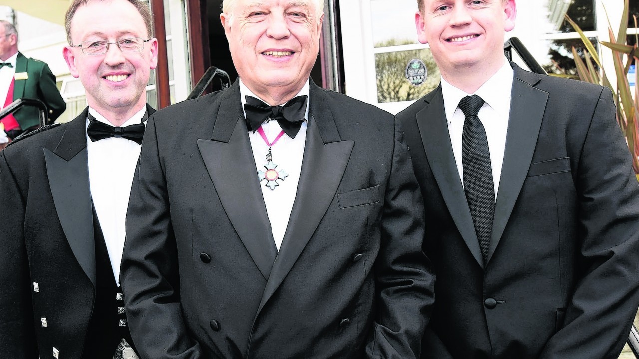 Guest Speaker, John Simpson (front) with Stewart Nicol, Chief Executive Officer of Inverness Chamber of Commerce (left) and Ross Thomson, the Chamber President