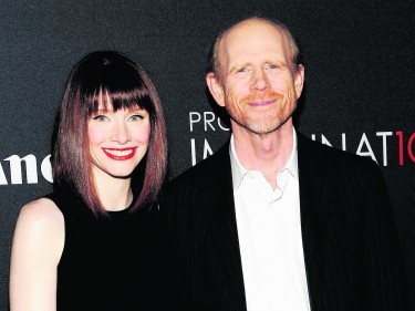File photo of Bryce Dallas Howard, and her father Ron Howard, at the global premiere of Canon's "Project Imaginat10n" Film Festival at Alice Tully Hall, on 24/10/13.  See PA Feature FILM Howard. Picture credit should read: Evan Agostini/Invision/AP/PA Photos. WARNING: This picture must only be used to accompany PA Feature FILM Howard. UK REGIONAL PAPERS AND MAGAZINES, PLEASE REMOVE FROM ALL COMPUTERS AND ARCHIVES BY 16/06/15