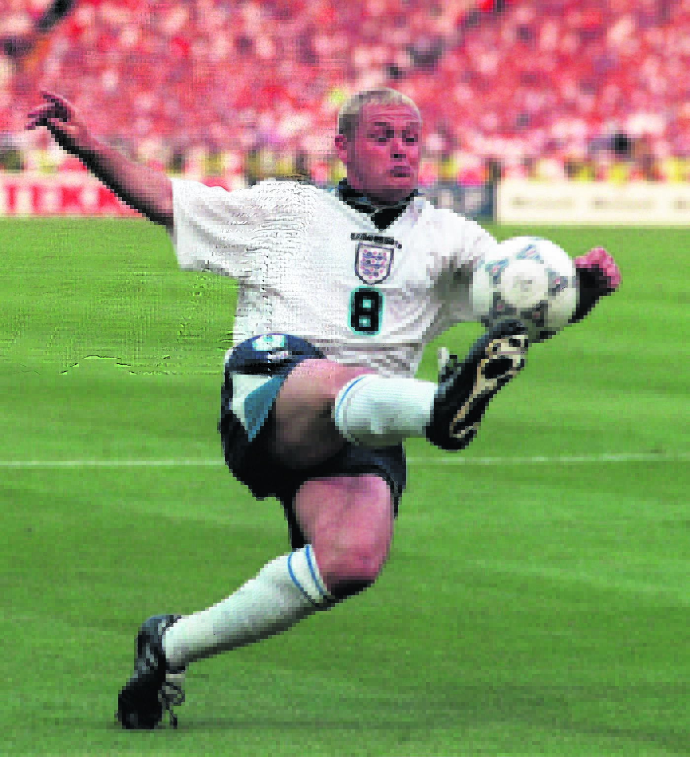 Paul Gascoigne in action during England's Euro 96 clash against Holland